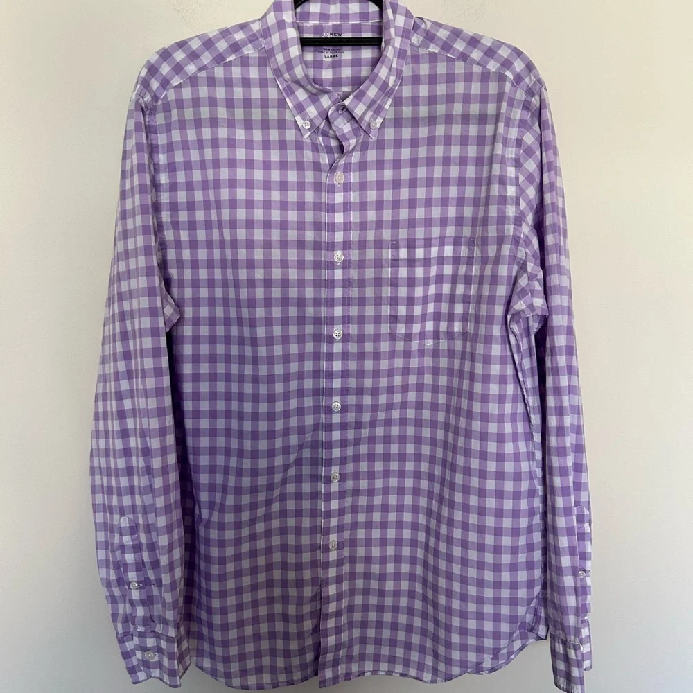 J.Crew Button Down Shirt Purple Large Gingham Lightweight Cotton‎ Mens